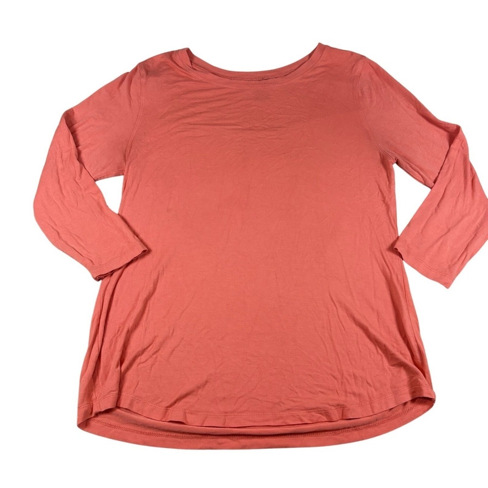 Multiples Top 3/4 Sleeve Women‎ S Coral Rayon Spandex Pleated Back Casual Boho
